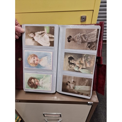 87 - Folder containing 150+ early 1900's postcards, some later advertising, film and celebrity postcards ... 