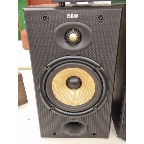 163 - Pair of Bowers & Wilkins model DM601 book shelf speakers - 1 with bit missing and rattling inside