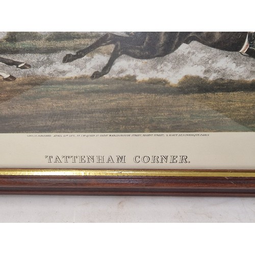 221 - 76.5 x 51 cm framed vintage colour print after original drawing of Tattenham Corner Aintree