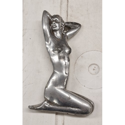 272 - 14.5 cm tall chrome plated Art Deco nude female car mascot with 'slender buttocks'