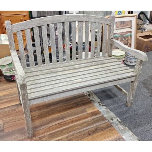 284 - Retro Park Royal weathered 4 ft wooden garden bench