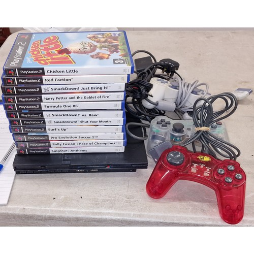 72 - Sony PS2 console with games, controllers and leads