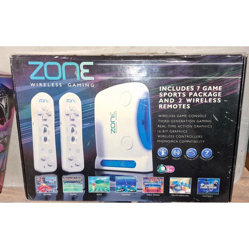 118 - Boxed Zone wireless gaming system (similar to Wii) and boxed Tomy Cybercom 2000 headsets