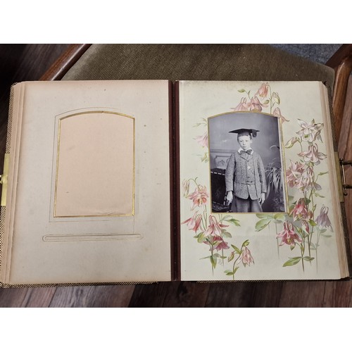 18 - 19th century Art Nouveau gold leaf photograph album with photographs