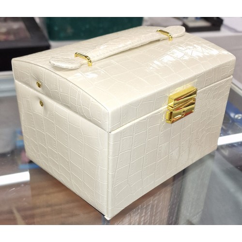 403 - Small faux croc skin jewellery box and contents