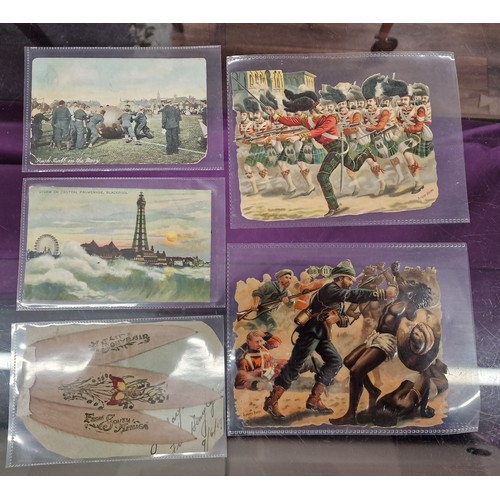 29 - 3 x vintage postcards (1 South African) and 2 x Harry Payne war illustration cards