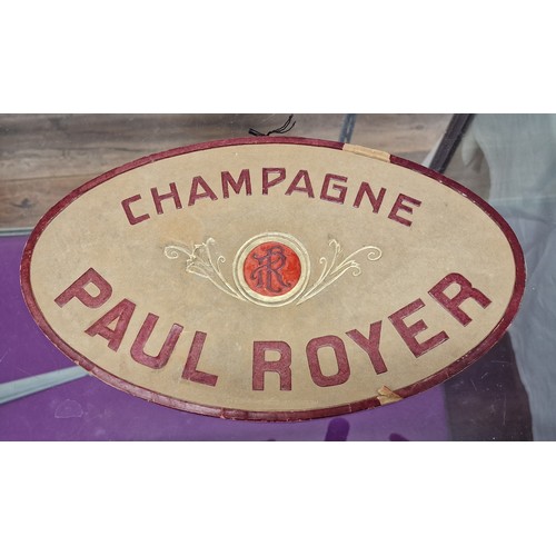 114 - 32 x 19.5 cm 1940's oval French cardboard advertising sign for Paul Royer champagne