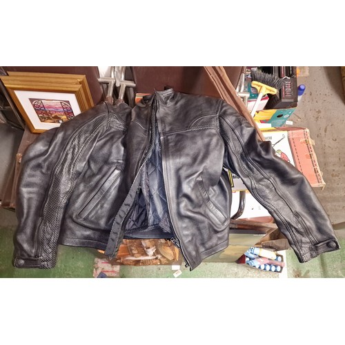 1 - Frank Thomas armoured black leather motorbike jacket size 40