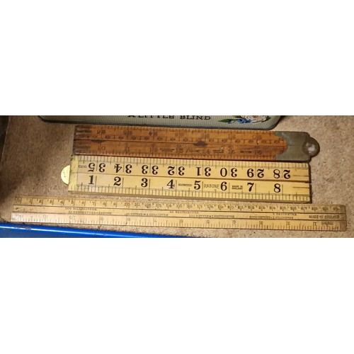 15 - 2 x vintage Rabone yard sticks and English made old wooden 12”/30 cm ruler