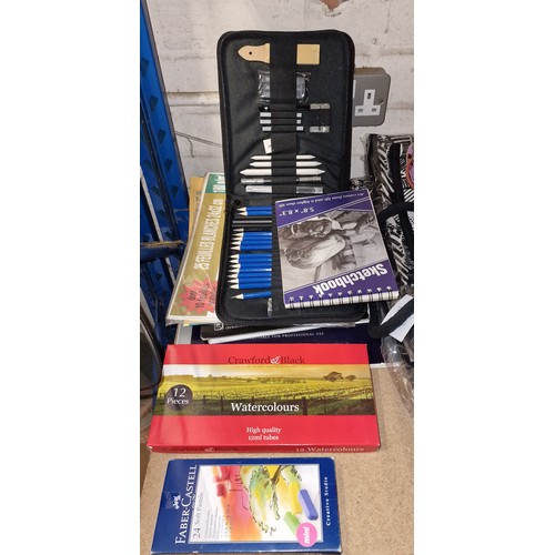 17 - Collection of assorted artist paints, sketch pads and canvas paper