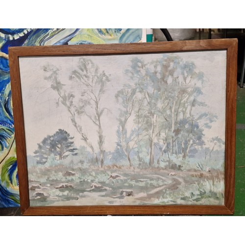 26 - 53 x 42 cm framed painting on board woodland scene – no visible ID