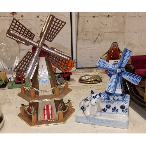 44 - 14.5 cm tall Delft blue and white windmill tea light holder and vintage taller wooden souvenir windm... 