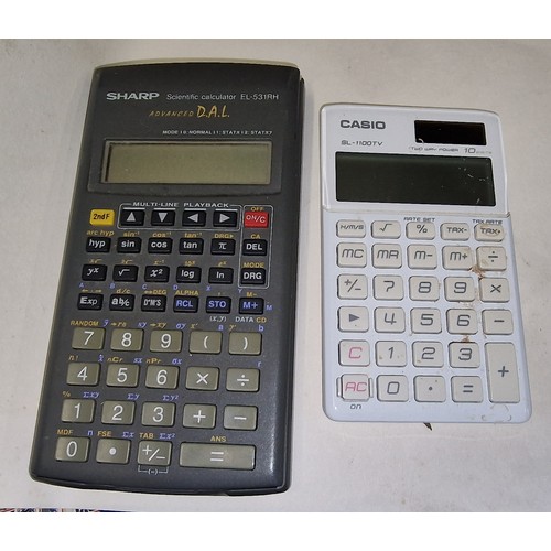 48 - Sharp scientific calculator EL-531RH & Casio 10 digit pocket calculator SL-1100TV – both needing bat... 