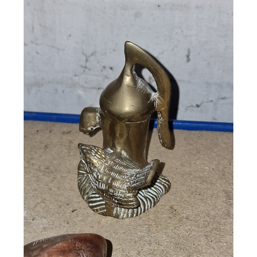 58 - 12 cm tall brass bird by water pump figure/paper weight