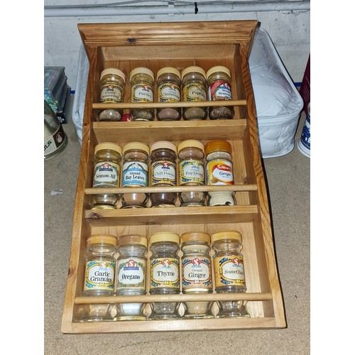 130 - 31 x 48 x 9 cm vintage pine wall mount or freestanding spice rack with spices