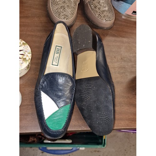 159 - Pair of ladies HB luxury Italian designer leather slip on shoes size 5, hardly worn if at all