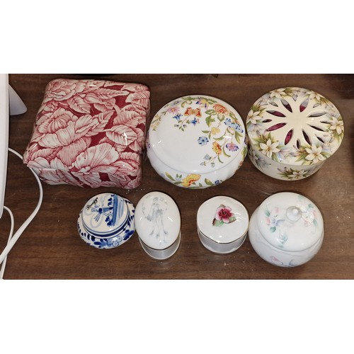 162 - 7 x assorted size, make and style lidded pots, largest 11 x 11 x 6 cm