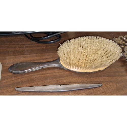 183 - Hallmarked silver and tortoiseshell dressing table brush and comb housing (no teeth)