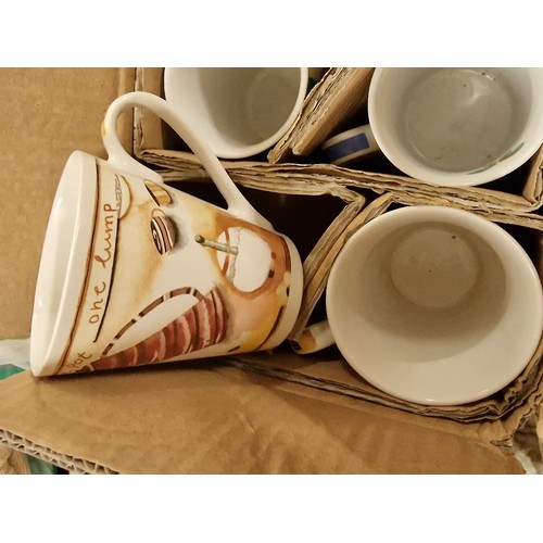 187 - Box containing 8 x assorted unused mugs – 3 x matching, 1 x pair and 3 x other individual