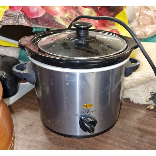 188 - 10” diameter and 9” tall large salt glazed casserole pot and model SC-15 small electric slow cooker