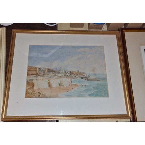 194 - 51 x 42 cm framed and mounted water colour painting of Broadstairs Kent - No visible ID