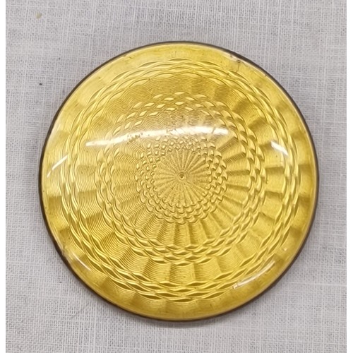 526 - MORE PICTURES ADDED
5.5 cm diameter small Austrian sterling silver guilloche yellow enamel compact. ... 