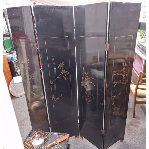 201 - Stunning 6 ft tall Japanese privacy screen with 4 x hand painted 16