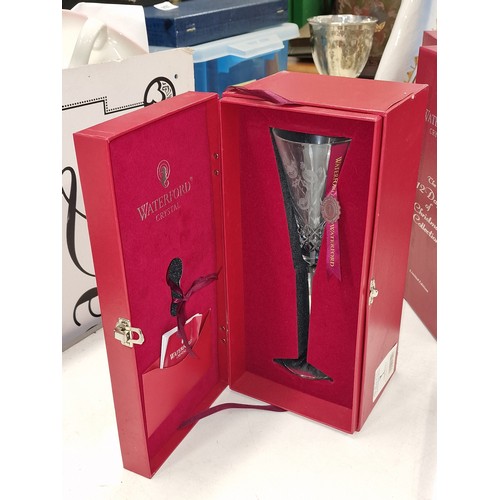 54 - Boxed and mint Waterford Crystal 12 days of christmas collection, 3 French hens champagne flute with... 