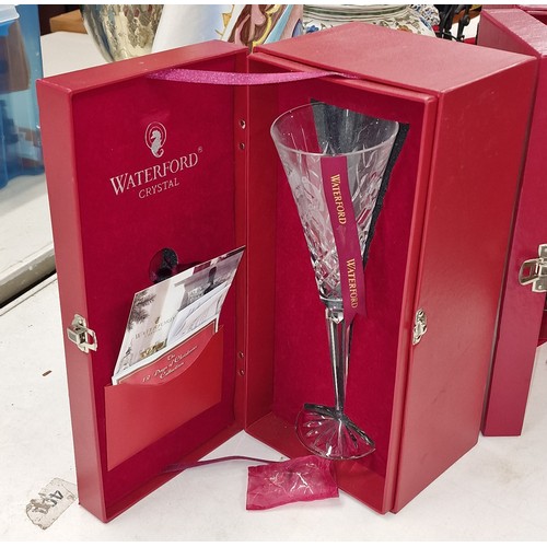 55 - Boxed and mint Waterford Crystal 12 days of christmas collection, 4 x calling birds champagne flute ... 