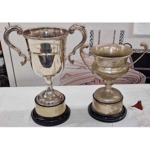 63 - 38 cm silver plated British Legion Cheshire county darts trophy and 31 cm Royal British legion 1984 ... 