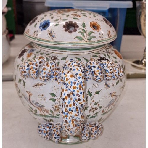 422 - 28.5 cm tall and 44.5 cm wide 18th century Moustiers Faience potpourri urn with lid - small bit of e... 