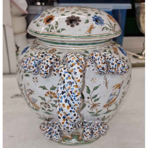 422 - 28.5 cm tall and 44.5 cm wide 18th century Moustiers Faience potpourri urn with lid - small bit of e... 