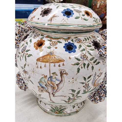 422 - 28.5 cm tall and 44.5 cm wide 18th century Moustiers Faience potpourri urn with lid - small bit of e... 