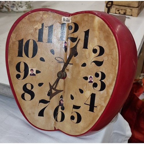 171 - Apple shaped retro quartz wall clock with home done Beatles decoration