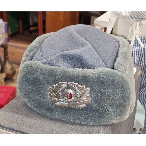 45 - Vintage East German military Ushanka with badge