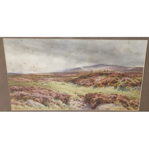 324 - 66 x 49 cm framed and mounted water colour painting showing moorland pheasant shoot signed J. Sincla... 