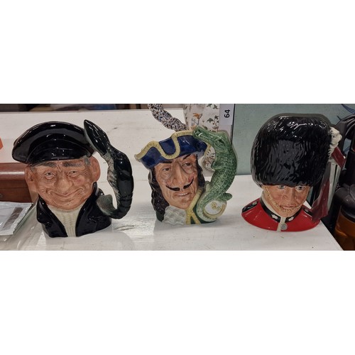 28 - 3 x Royal Doulton large character jugs being 1964 D6597 Captain Hook, 1967 D Lobsterman & 1986 D6755... 