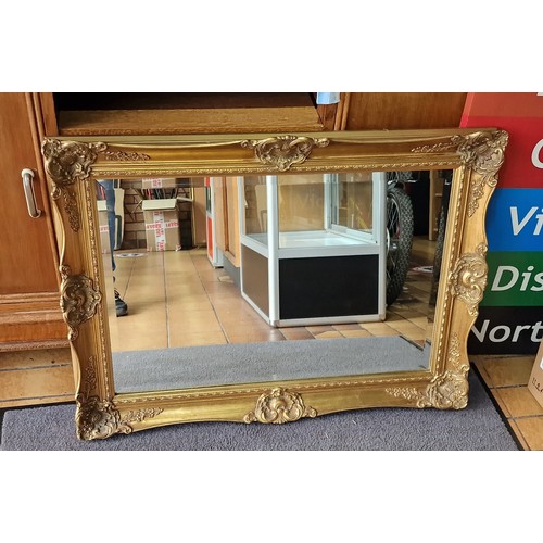 484 - 92.5 x 67.5 cm ornate gold framed bevel glass large wall mirror