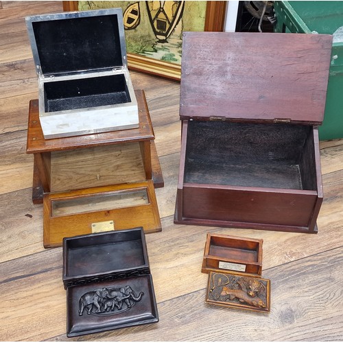 132 - 2 x vintage wooden boxes, 1 x sloped top containing 3 x other jewellery/trinket boxes