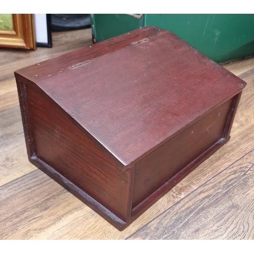 132 - 2 x vintage wooden boxes, 1 x sloped top containing 3 x other jewellery/trinket boxes