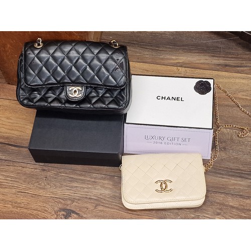 43 - 2 x ladies designer style bags, 1 as new and 1 well used and Chanel 2016 luxury gift set empty box