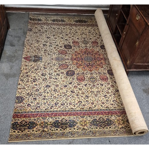 272 - Approximately 289 x 274 cm very large Persian Carpet. One end has been trimmed to fit room and will ... 