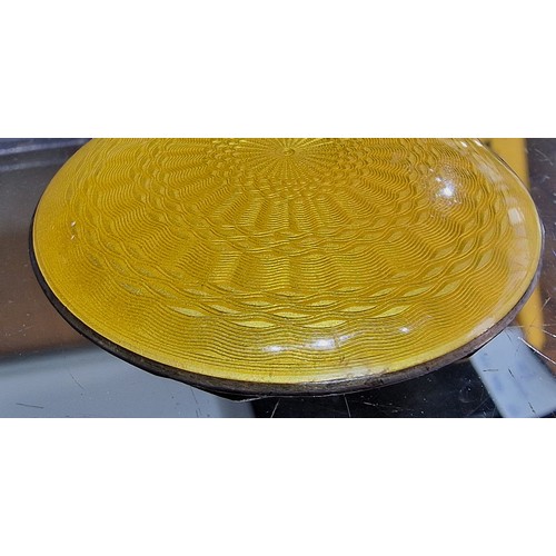 526 - MORE PICTURES ADDED
5.5 cm diameter small Austrian sterling silver guilloche yellow enamel compact. ... 