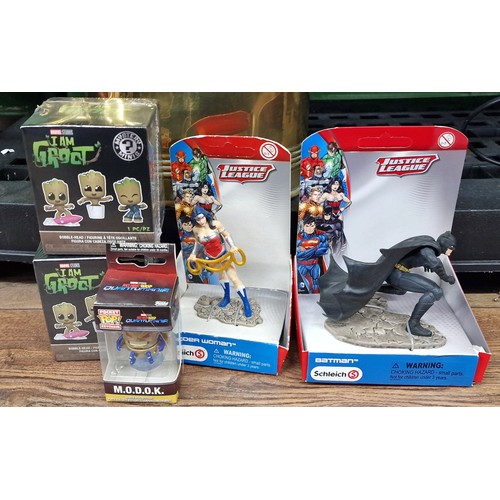 40 - New Marvel bundle of justice league Batman and Wonderwoman figures, Modok pocket key chain and 2 x s... 