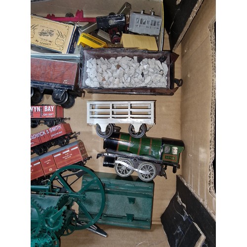 295 - Model railway bundle of 1 x tin steam engine, carriages, rolling stock and other accessories