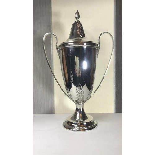 380 - 26.5 cm tall 1912 Henry Matthews Birmingham hallmarked silver trophy cup with lid - 405 gm