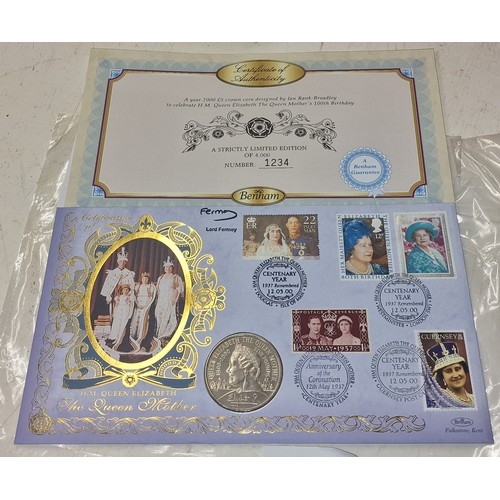 72 - 2000 limited edition Queen Mother centenary first day cover stamps and £5 coin with COA