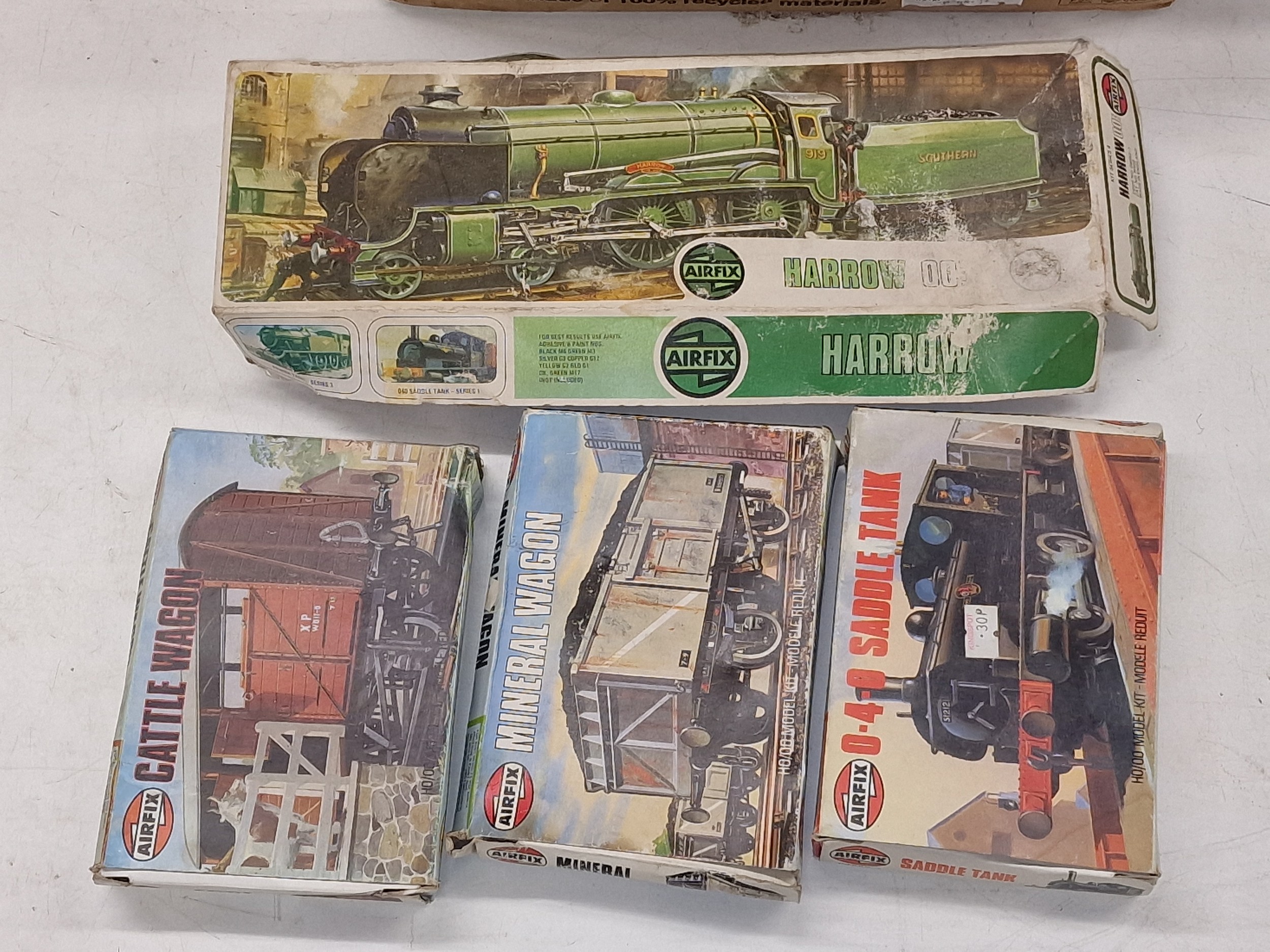 4 x vintage Airfix model trains and wagons, boxes tatty but contents ...
