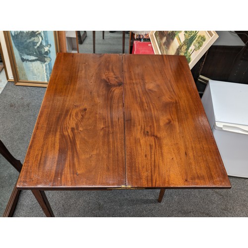 41 - 96 x 43 cm old mahogany fold top table with full length drawer