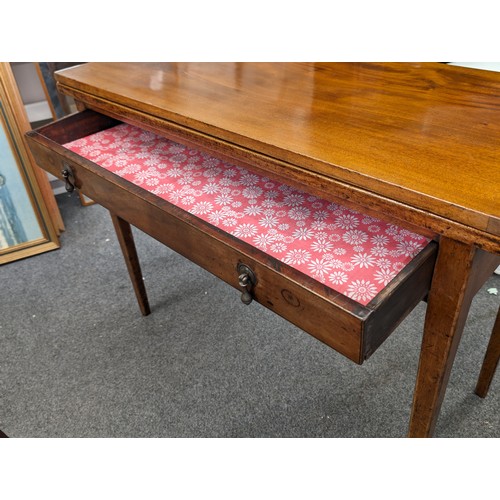 41 - 96 x 43 cm old mahogany fold top table with full length drawer